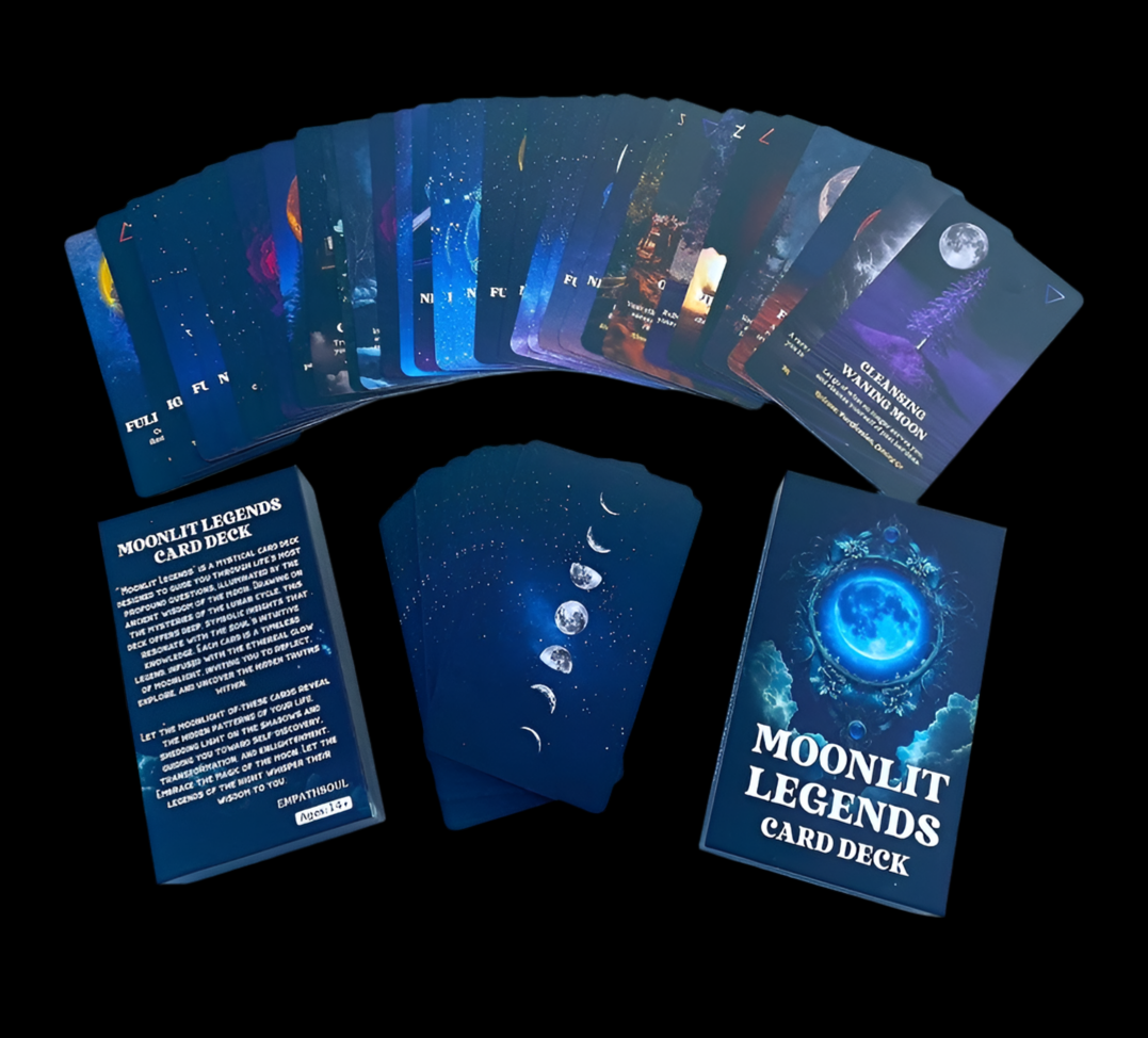 Crescent Moon Tarot Card Deck Holder with Moonlit Legends Oracle Cards