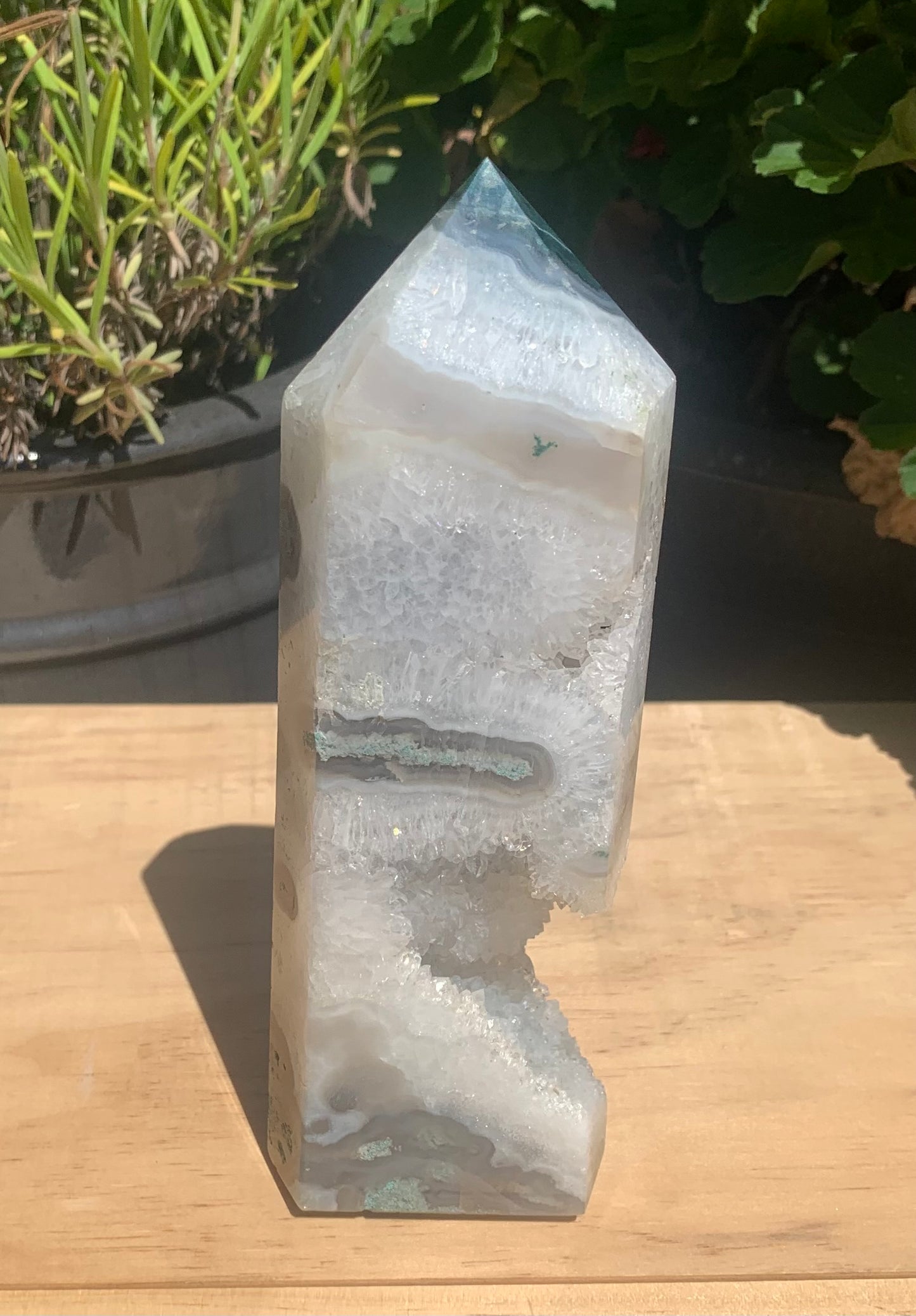 Large Druzy Moss Agate Tower