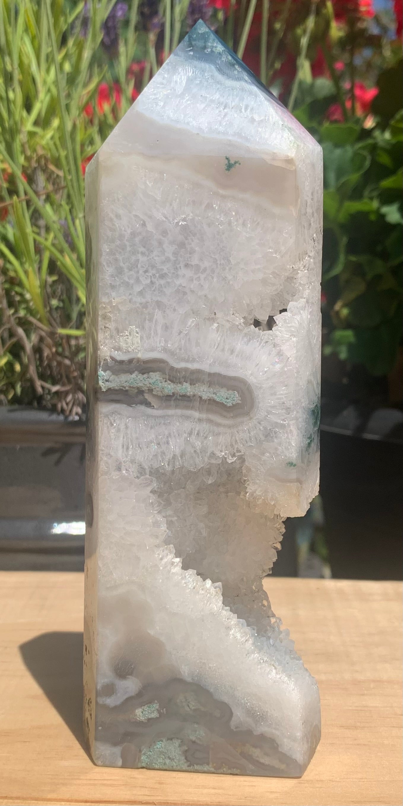 Large Druzy Moss Agate Tower