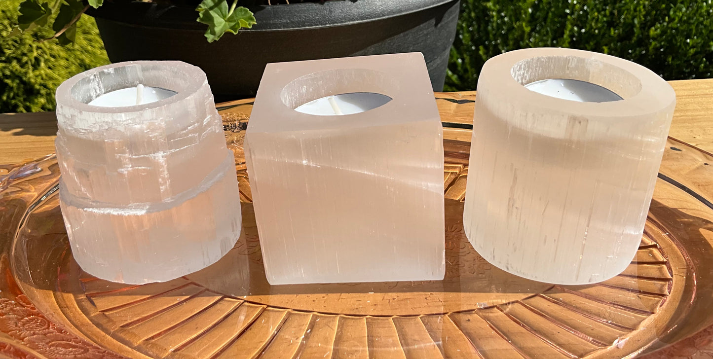 Selenite (Satin Spar) Candle Holders