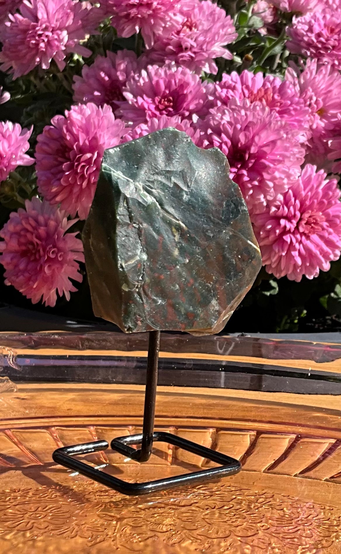 Raw Bloodstone Specimen on Stand