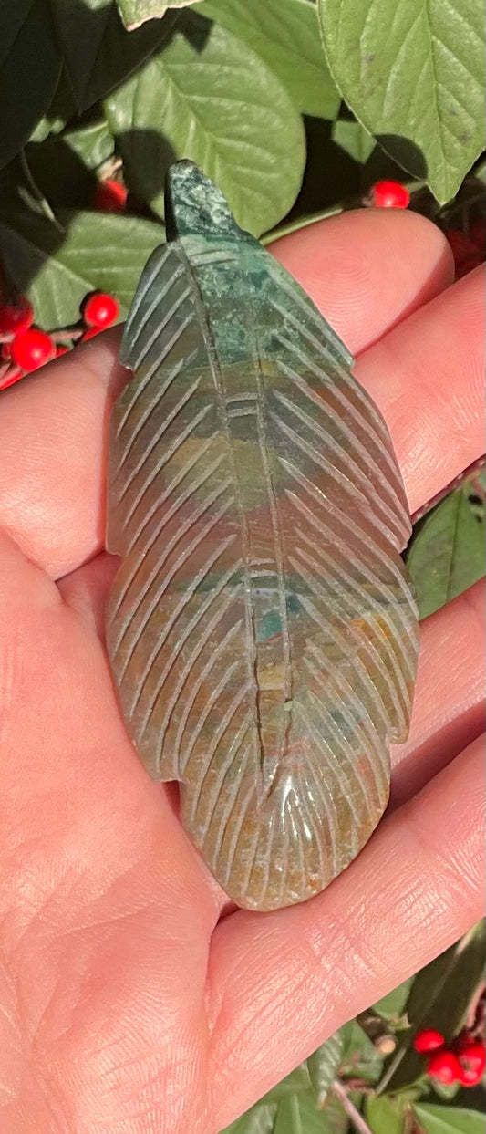 Indian Agate Feather Carving