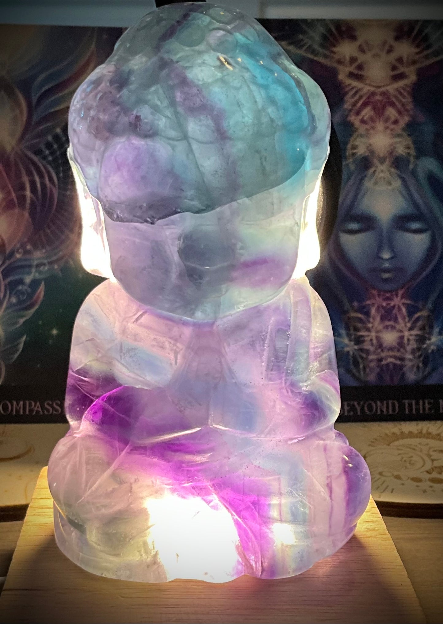 Rainbow Fluorite Buddha Carving