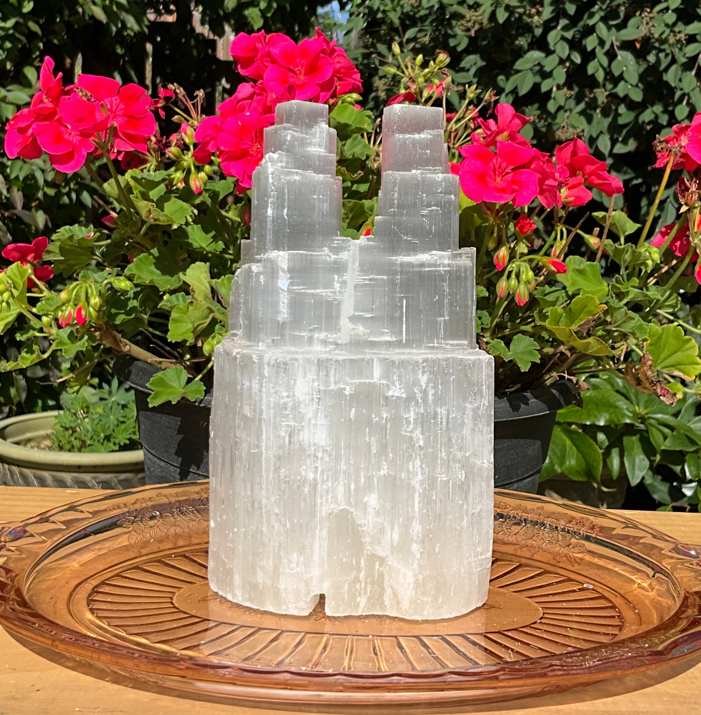 Double Tower Selenite Lamp