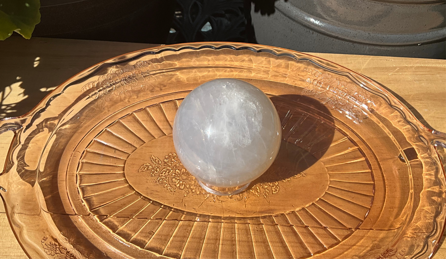 White Calcite Sphere (with rainbow flashes)