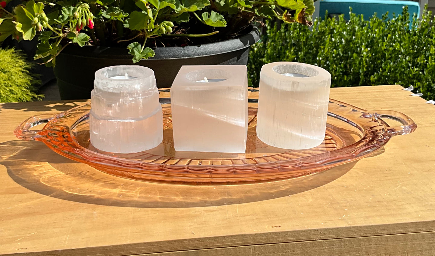 Selenite (Satin Spar) Candle Holders