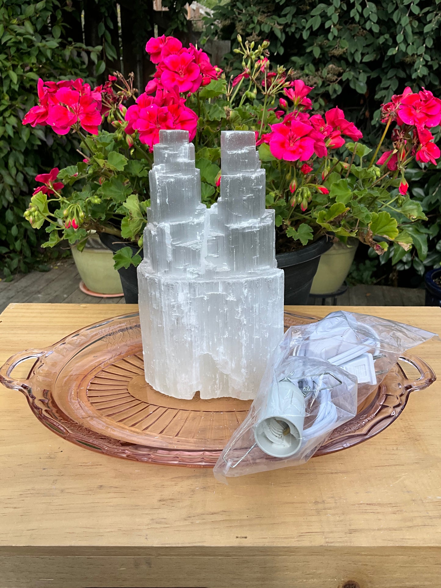 Double Tower Selenite Lamp