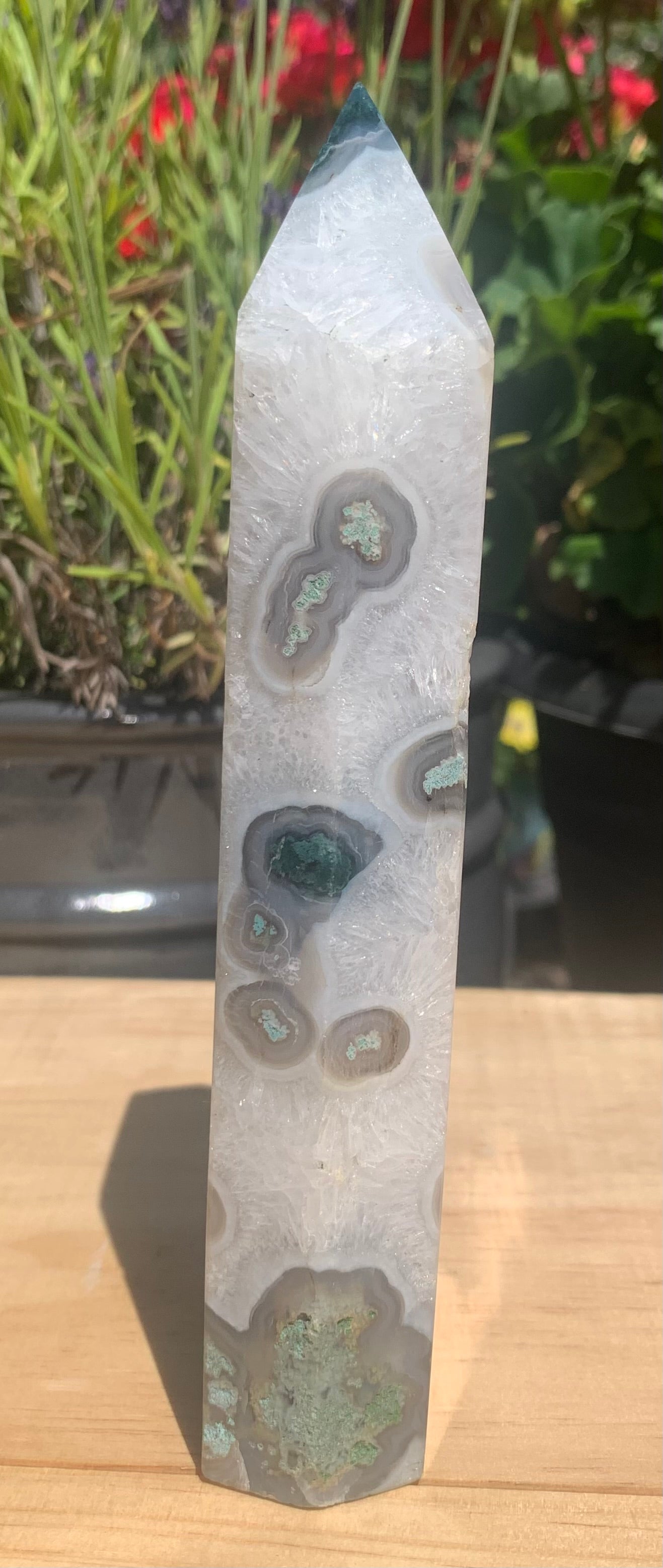 Large Druzy Moss Agate Tower