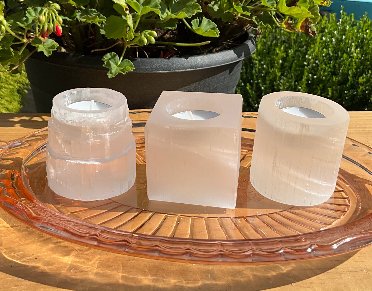 Selenite (Satin Spar) Candle Holders