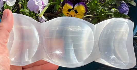 Selenite (Satin Spar) Triple Moon Bowl