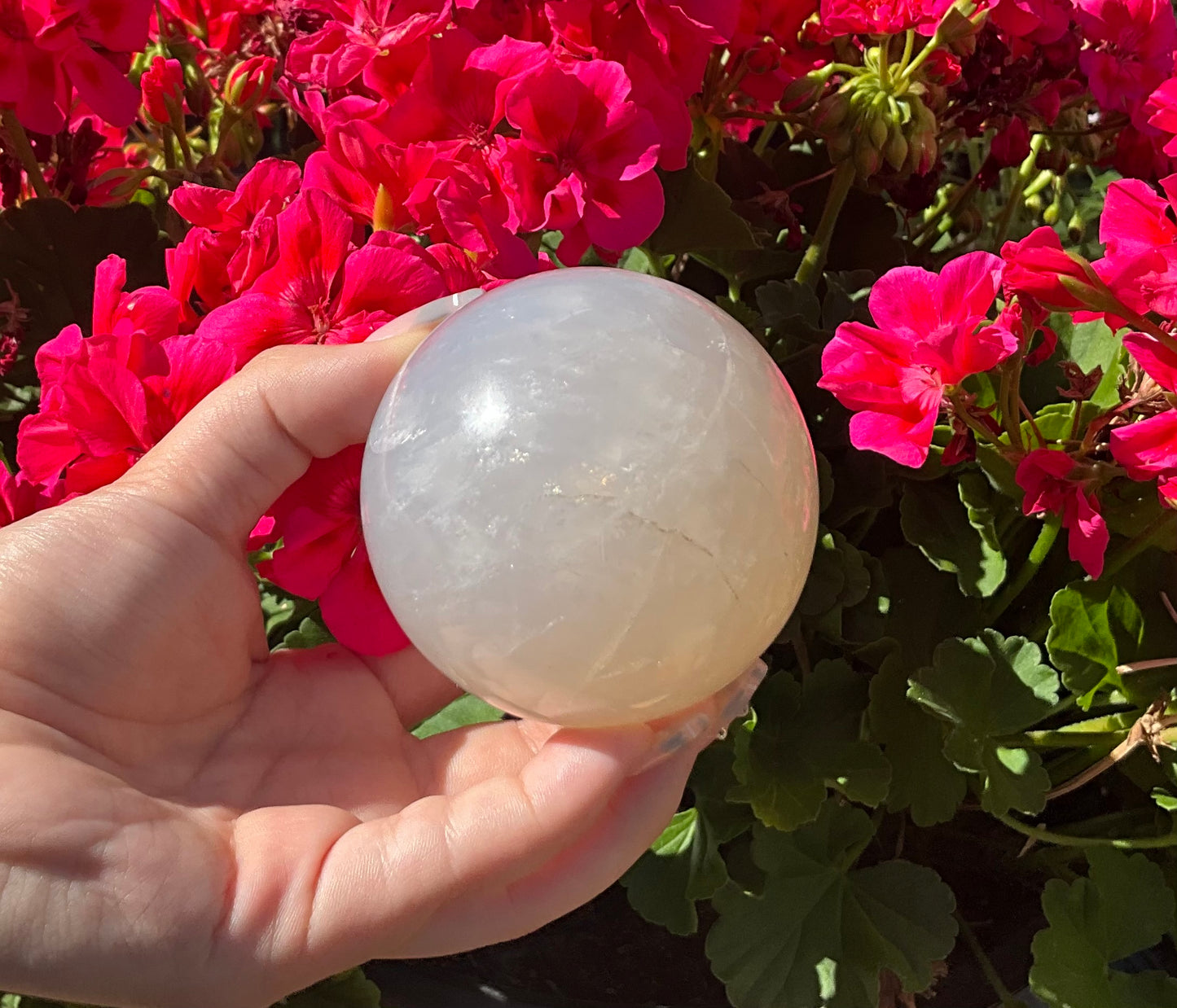 White Calcite Sphere (with rainbow flashes)