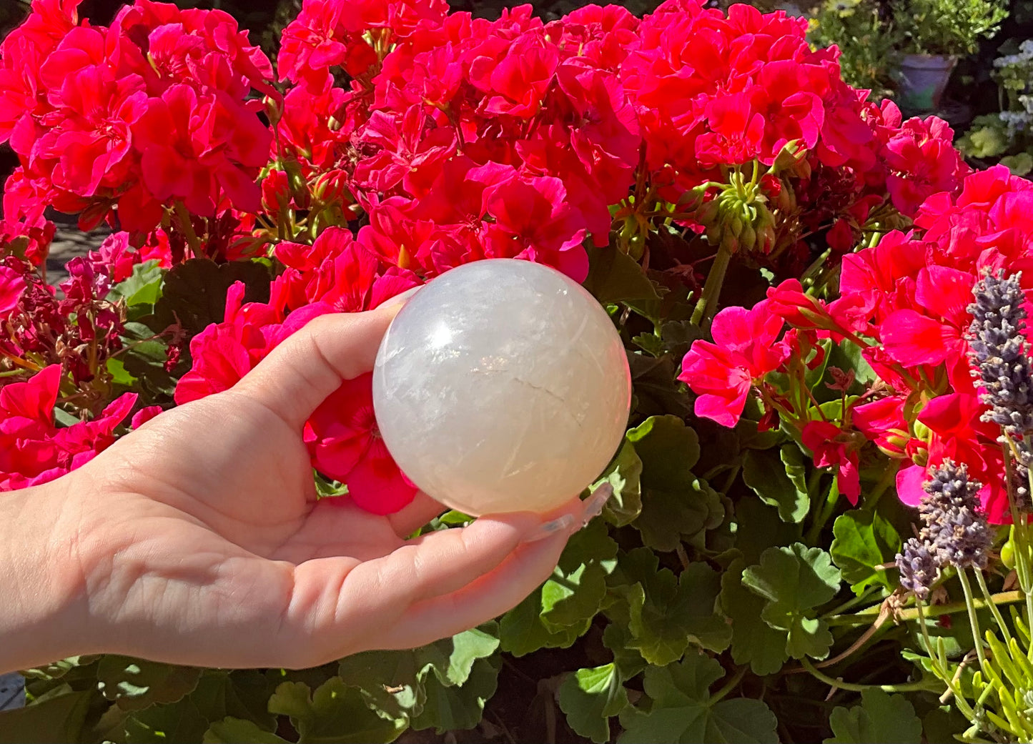White Calcite Sphere (with rainbow flashes)