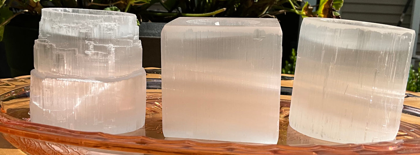 Selenite (Satin Spar) Candle Holders