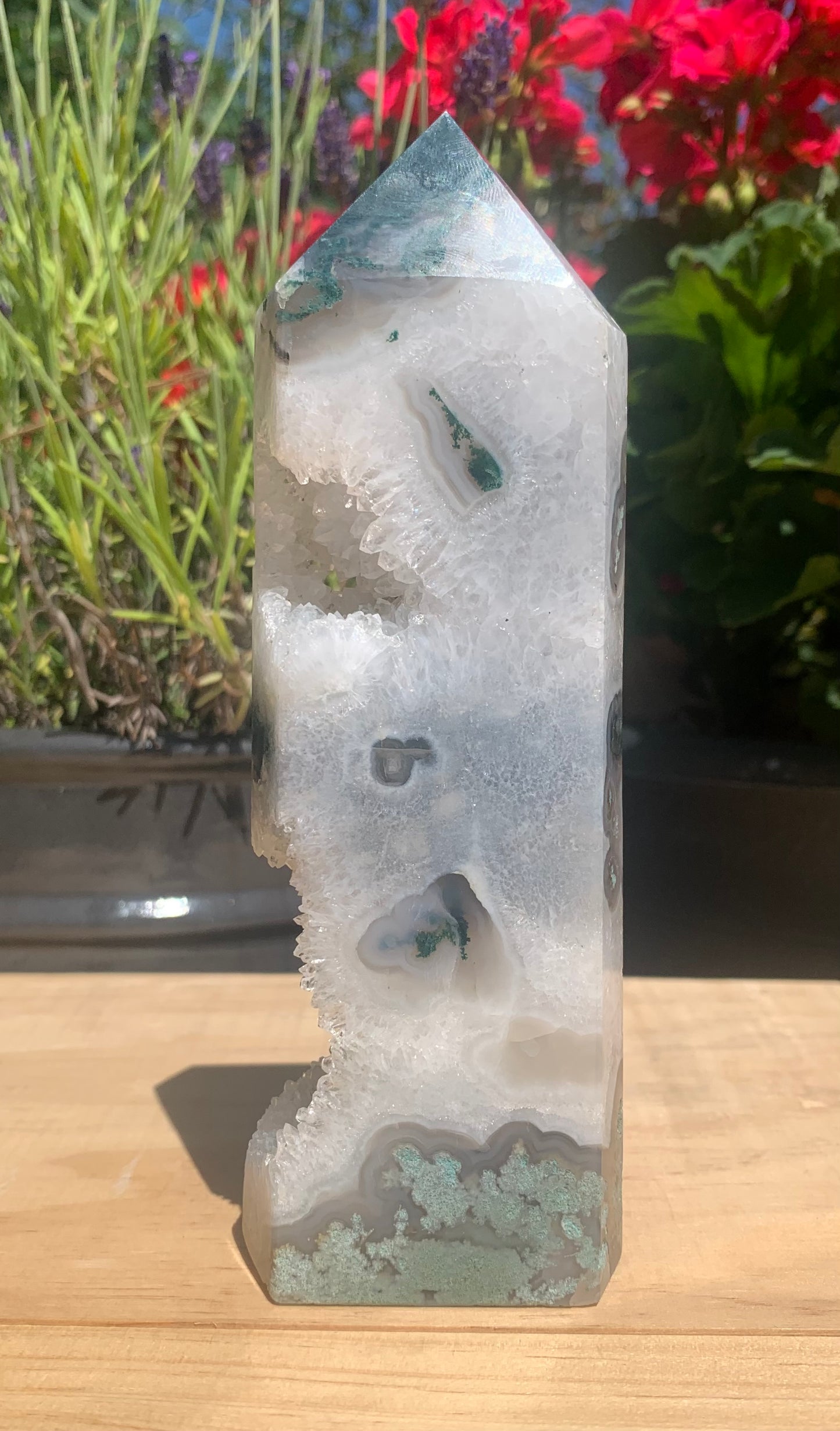 Large Druzy Moss Agate Tower