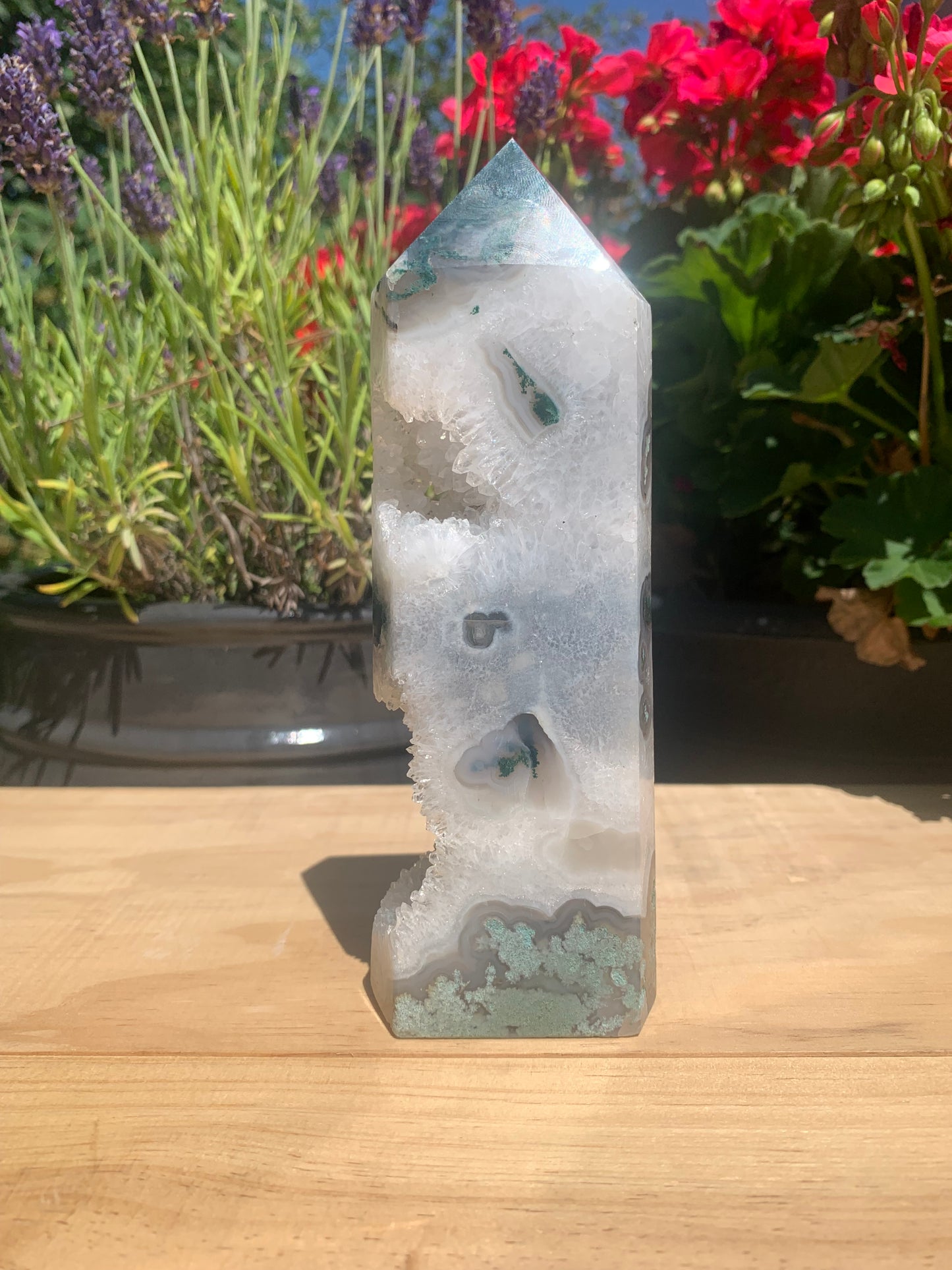 Large Druzy Moss Agate Tower