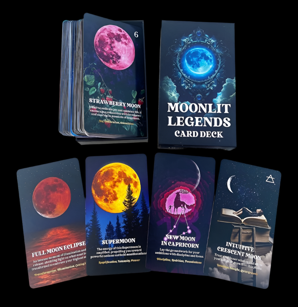 Crescent Moon Tarot Card Deck Holder with Moonlit Legends Oracle Cards