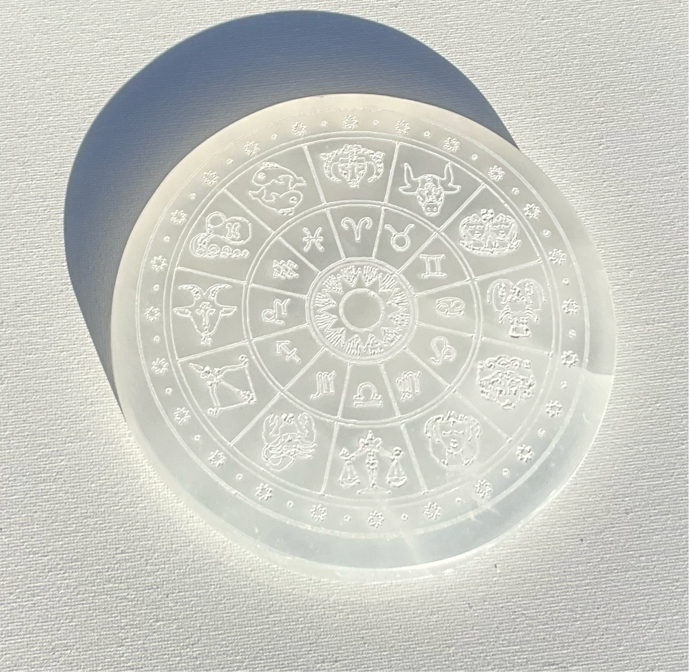 Selenite (Satin Spar) Zodiac Charging Plate