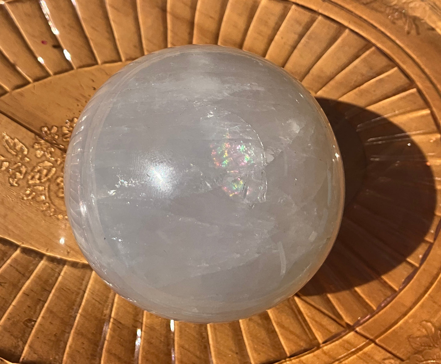 White Calcite Sphere (with rainbow flashes)