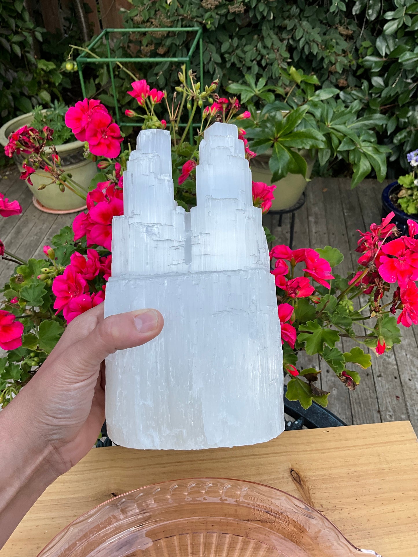 Double Tower Selenite Lamp