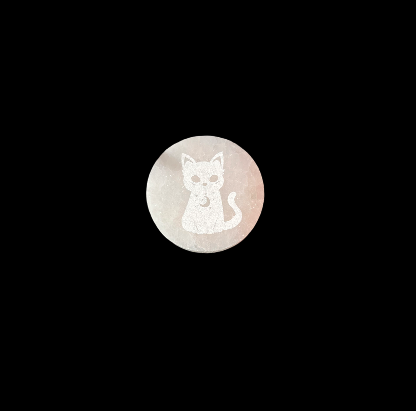 Selenite (Satin Spar) Cat and Moon Charging Plate