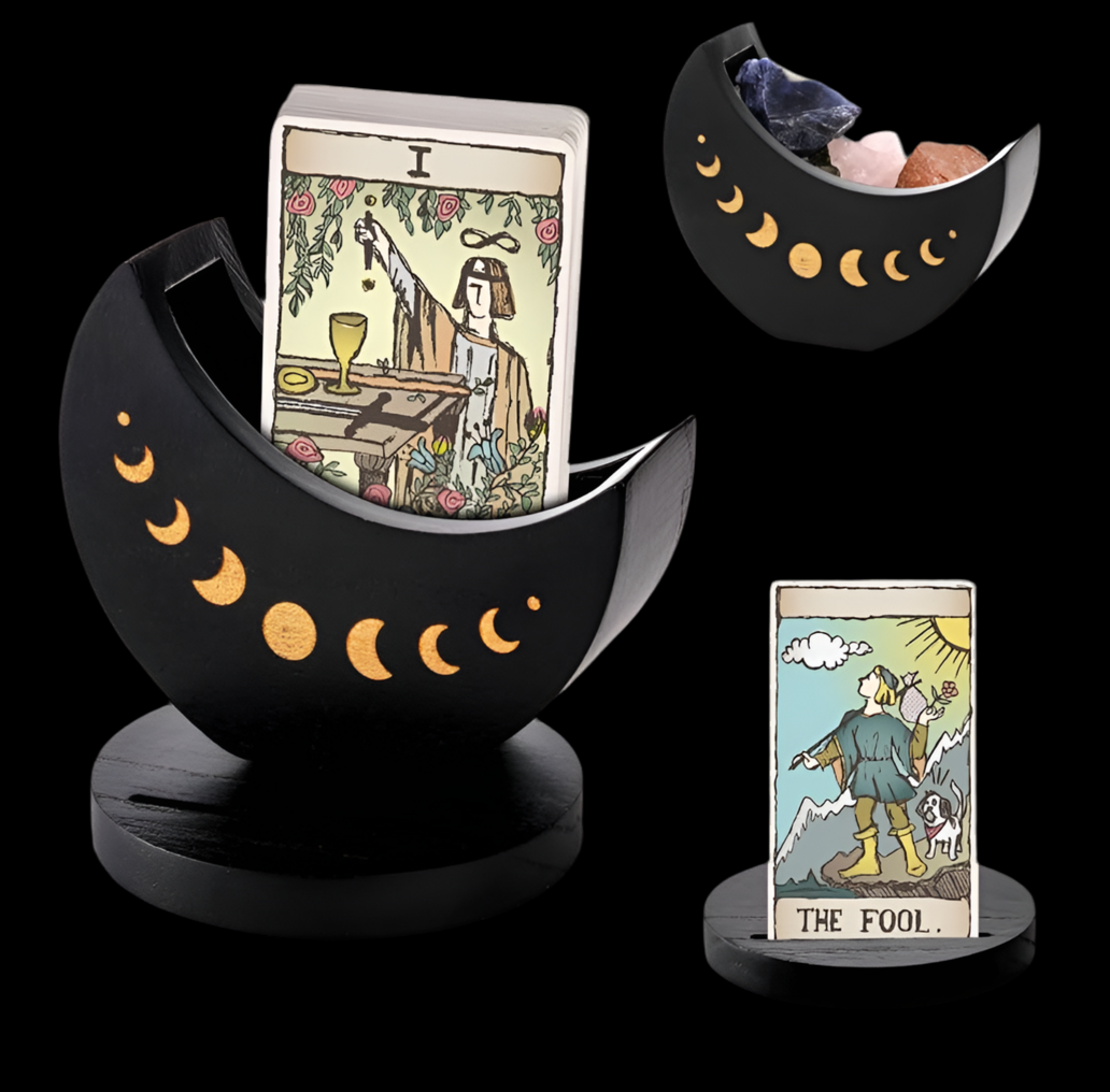 Crescent Moon Tarot Card Deck Holder with Moonlit Legends Oracle Cards
