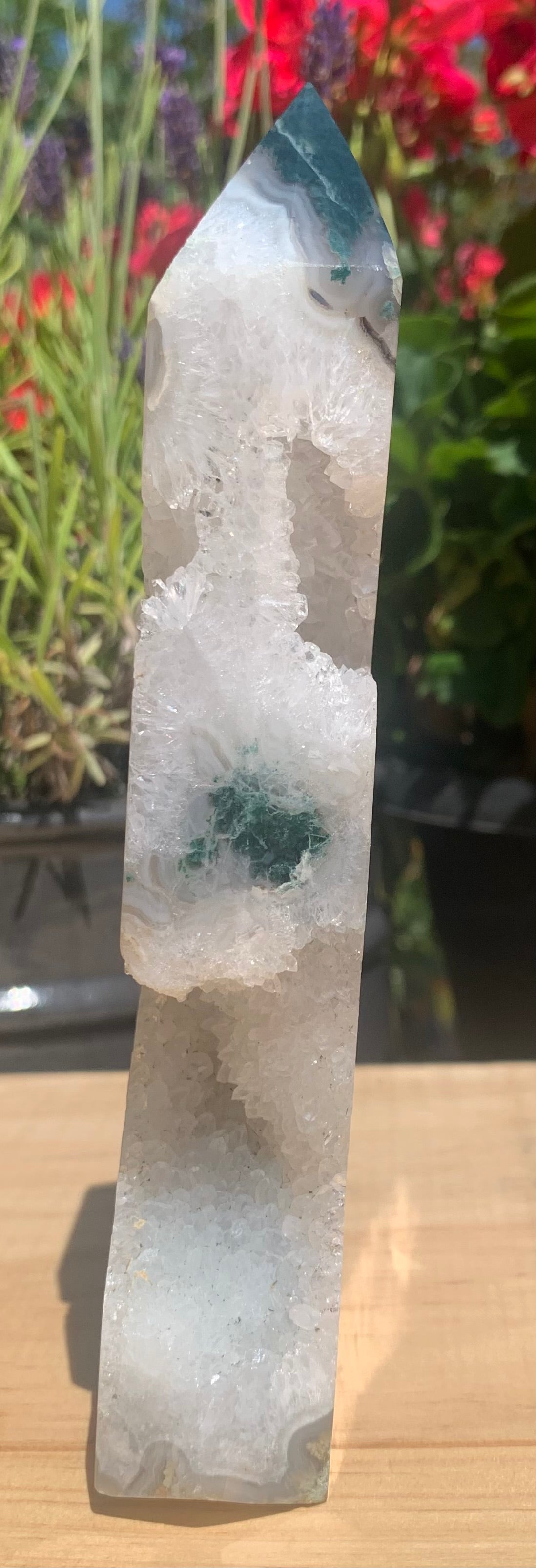 Large Druzy Moss Agate Tower