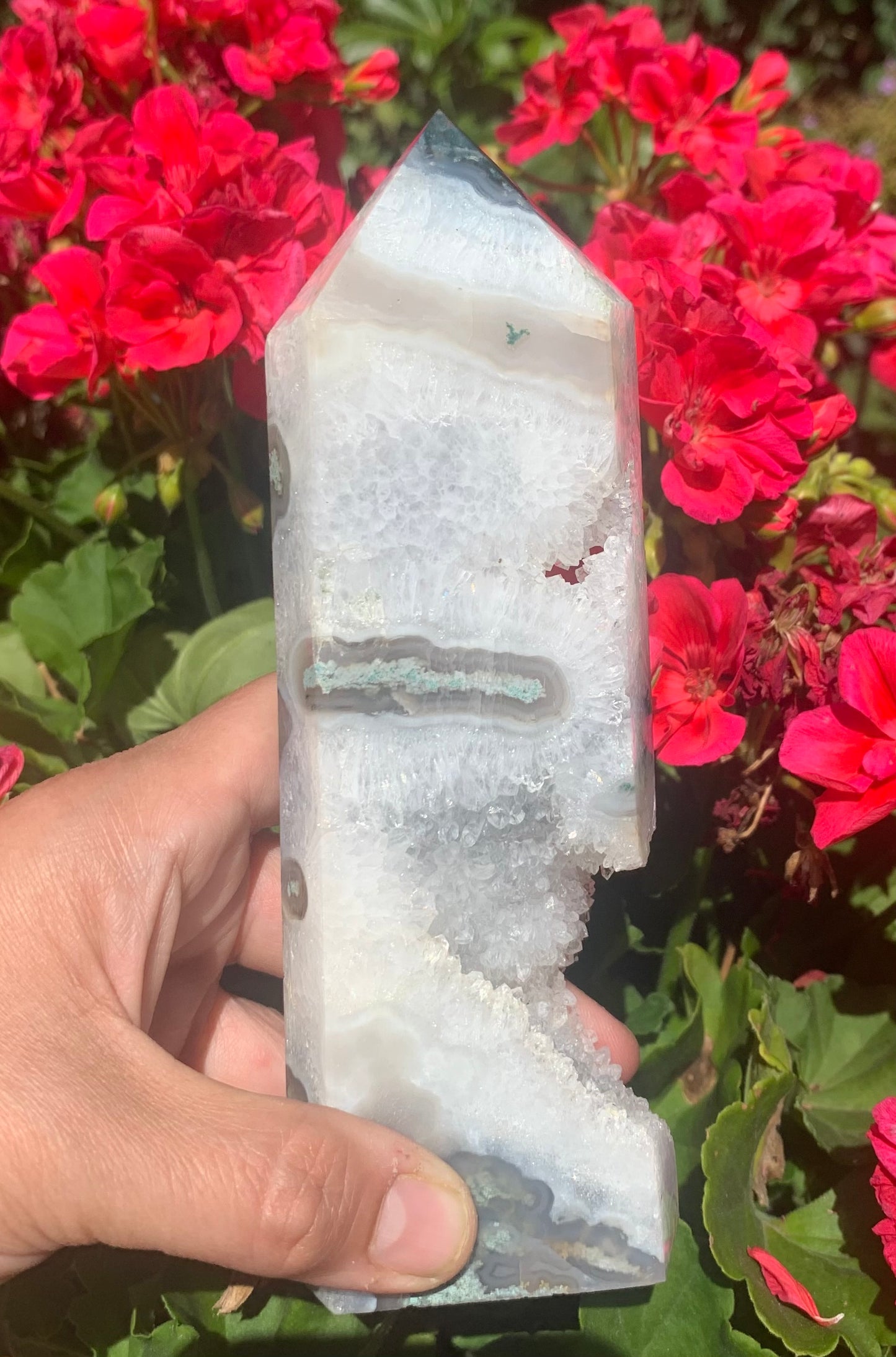 Large Druzy Moss Agate Tower