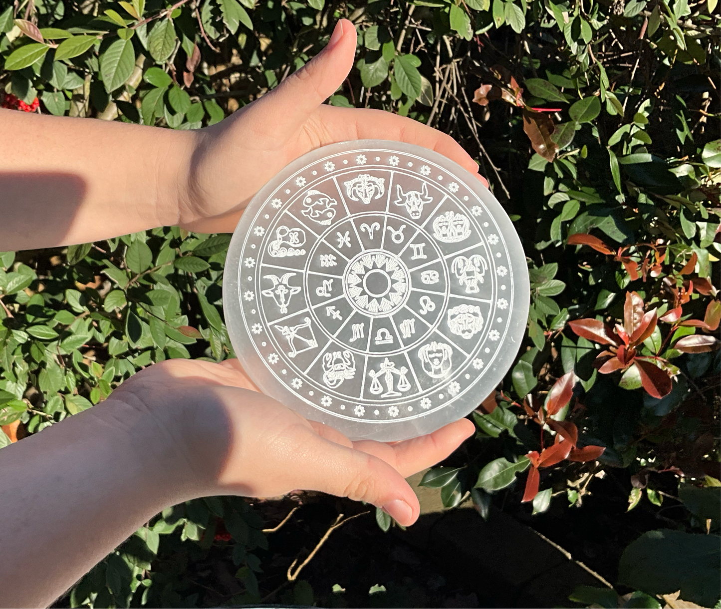 Selenite (Satin Spar) Zodiac Charging Plate