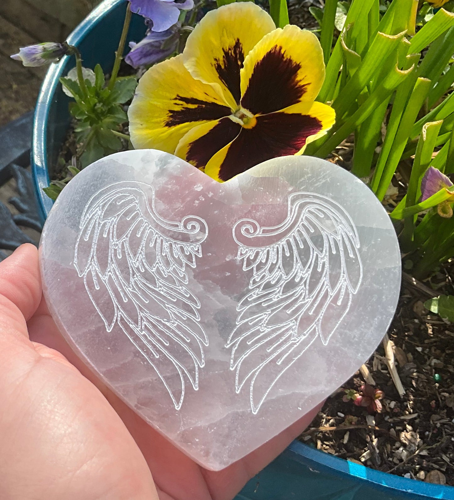 Selenite (Satin Spar) Heart with Angel Wings