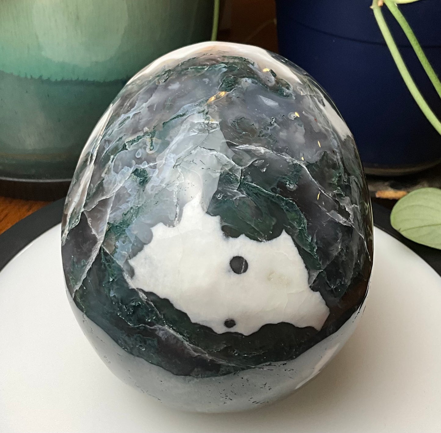 Large Moss Agate Skull