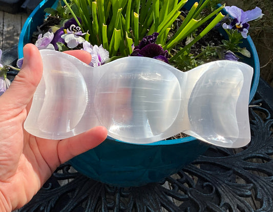 Selenite (Satin Spar) Triple Moon Bowl