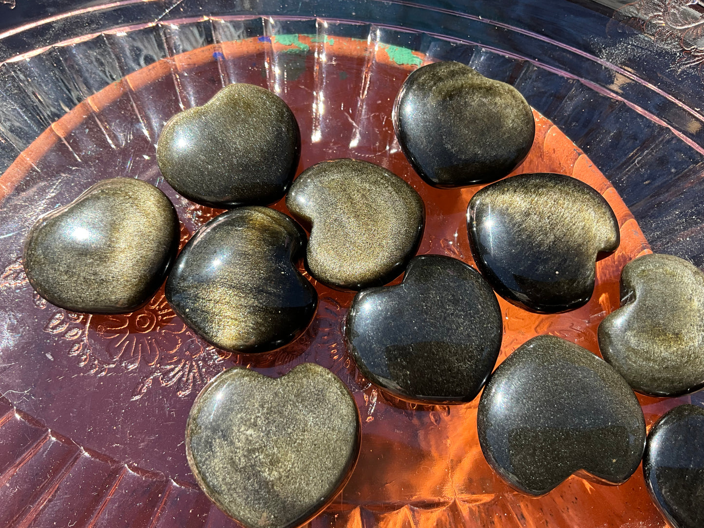 Golden Sheen Obsidian Heart Carvings - 3 Sizes
