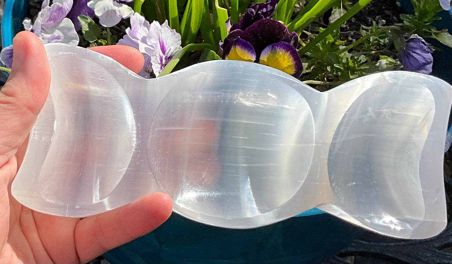 Selenite (Satin Spar) Triple Moon Bowl
