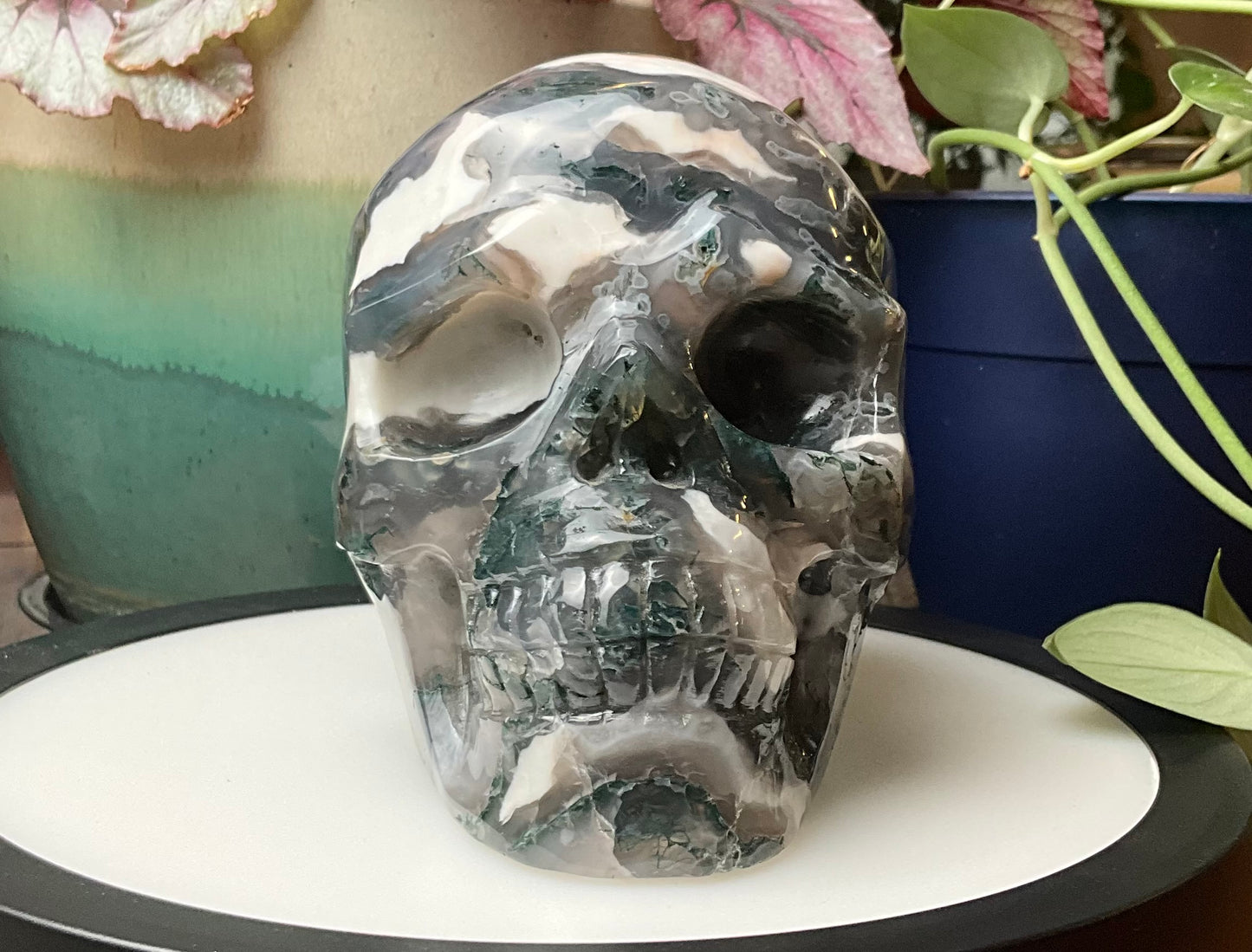 Large Moss Agate Skull