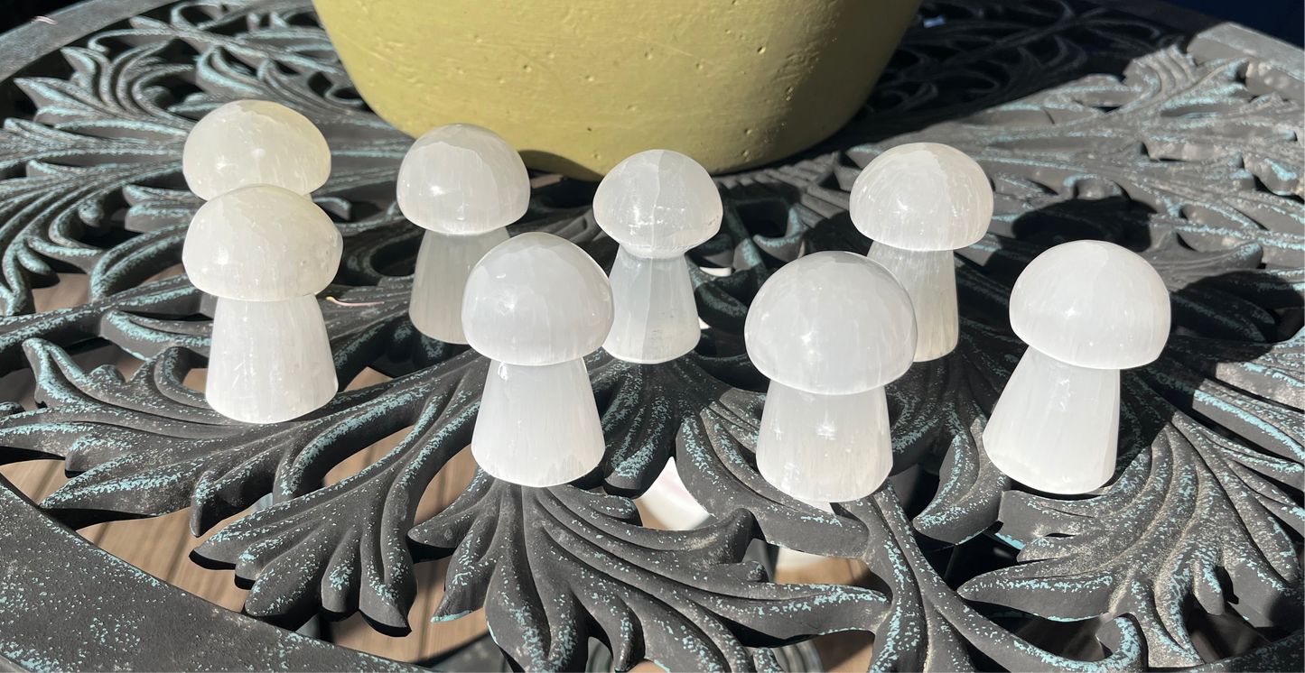 Selenite (Satin Spar) Mushroom Carvings