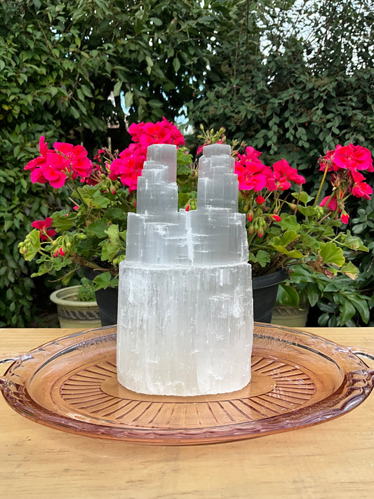 Double Tower Selenite Lamp
