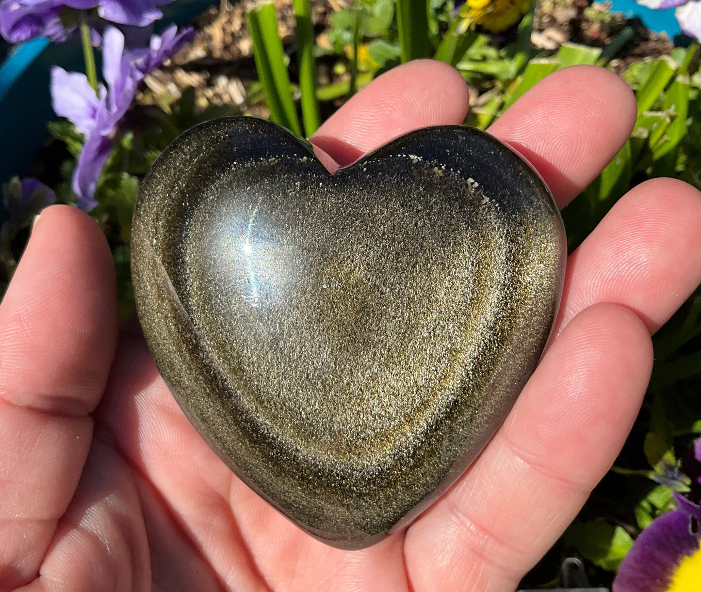 Golden Sheen Obsidian Heart Carvings - 3 Sizes