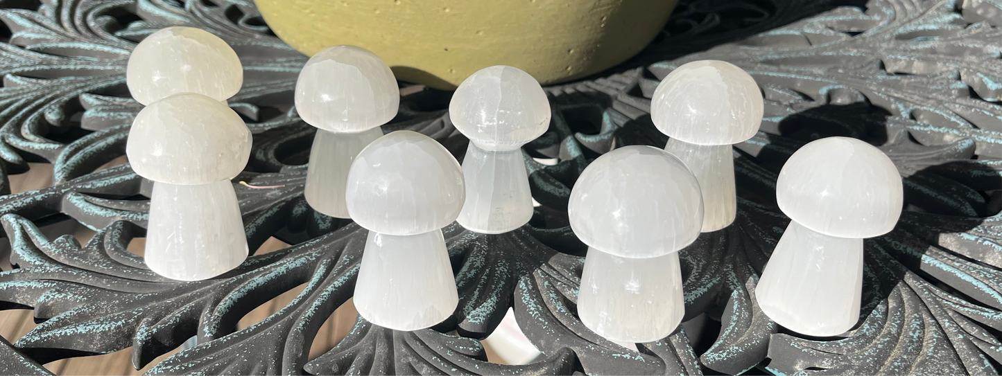 Selenite (Satin Spar) Mushroom Carvings