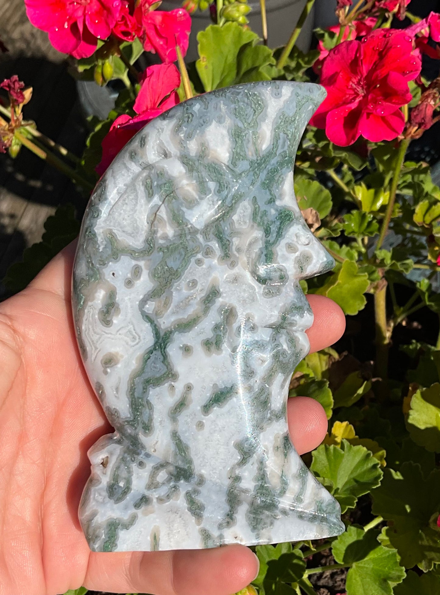 Moss Agate Moon Face Carving