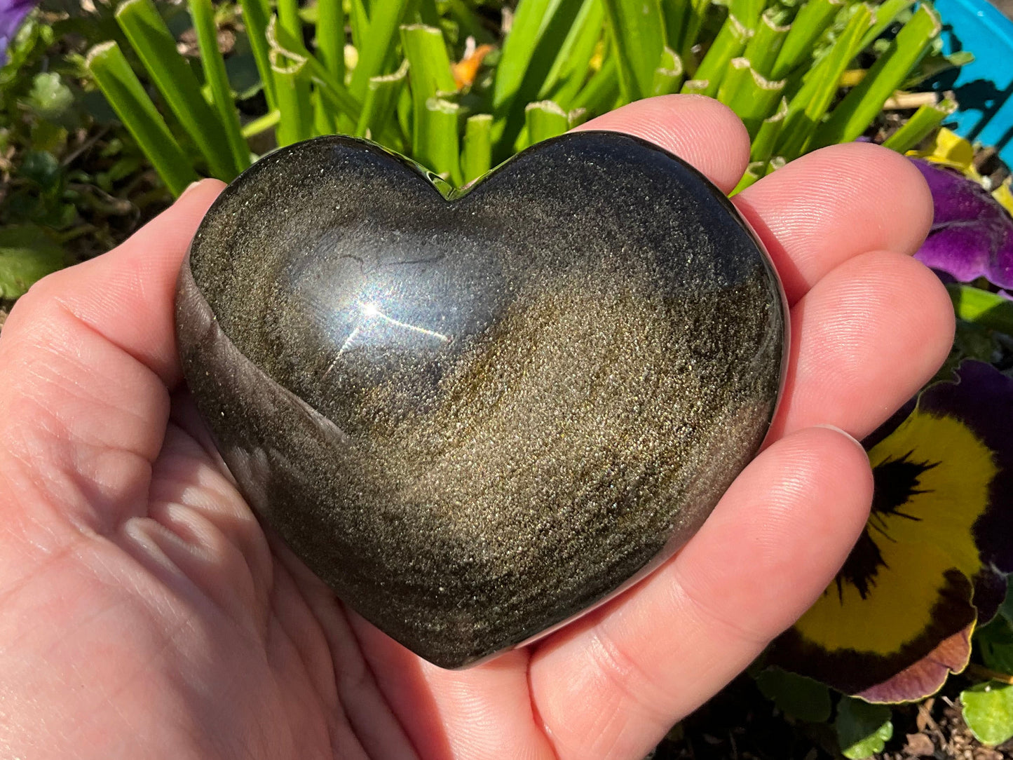 Golden Sheen Obsidian Heart Carvings - 3 Sizes