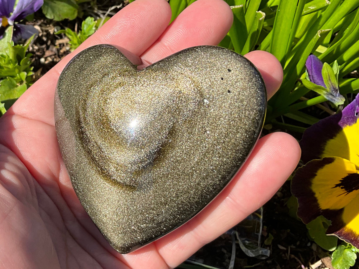 Golden Sheen Obsidian Heart Carvings - 3 Sizes