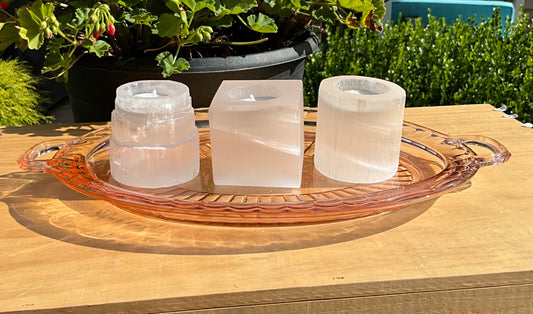 Selenite (Satin Spar) Candle Holders