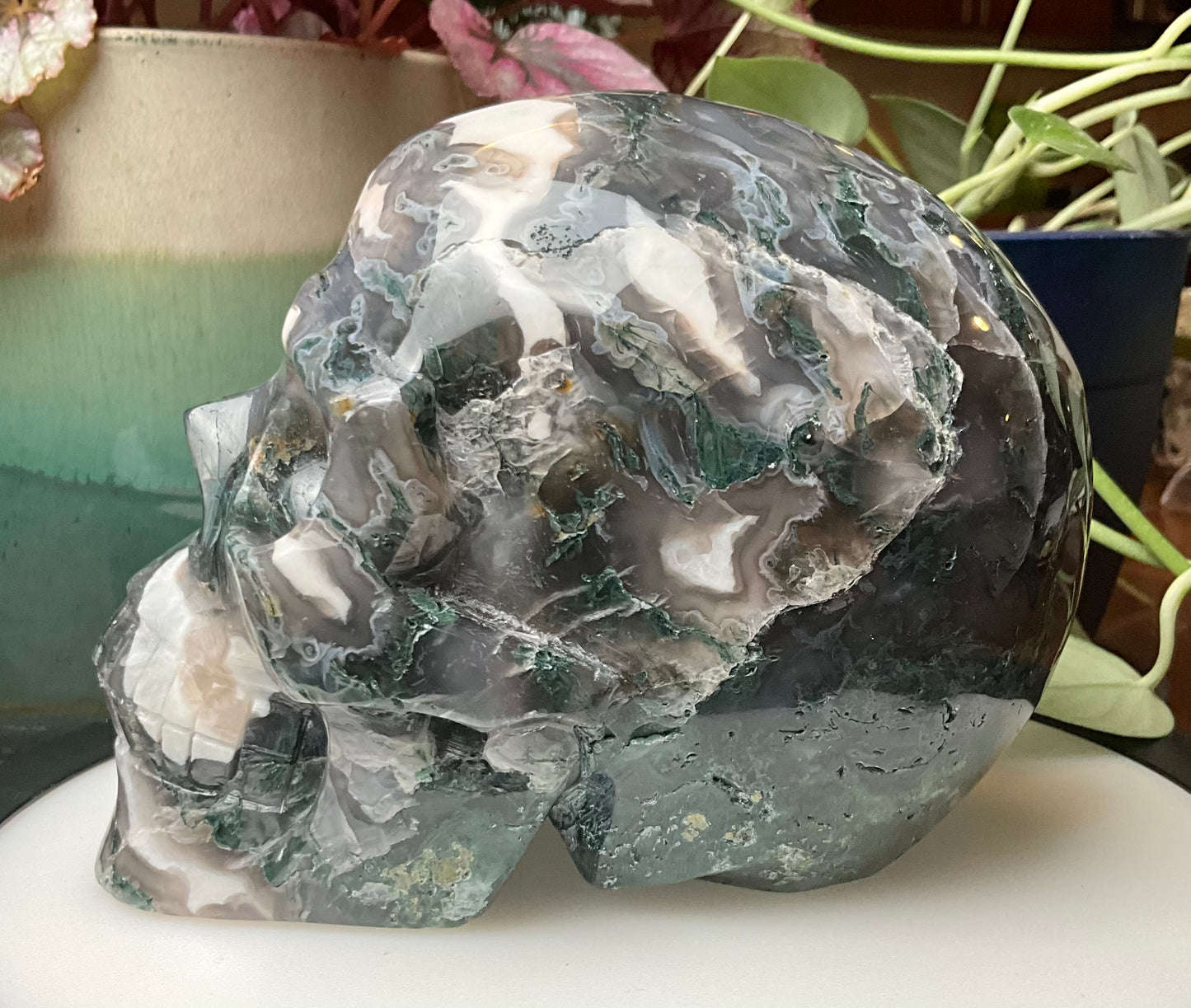Large Moss Agate Skull