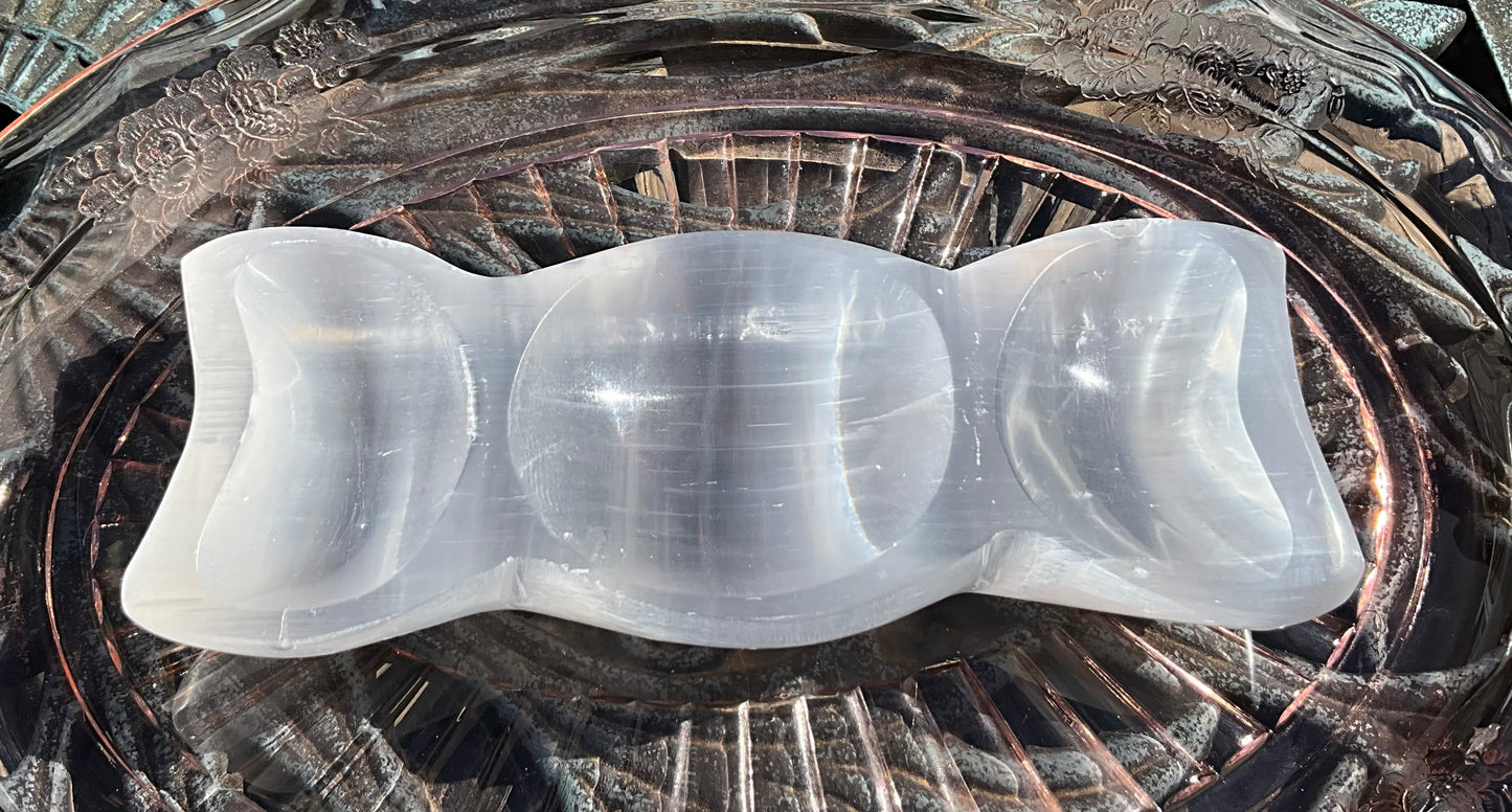 Selenite (Satin Spar) Triple Moon Bowl