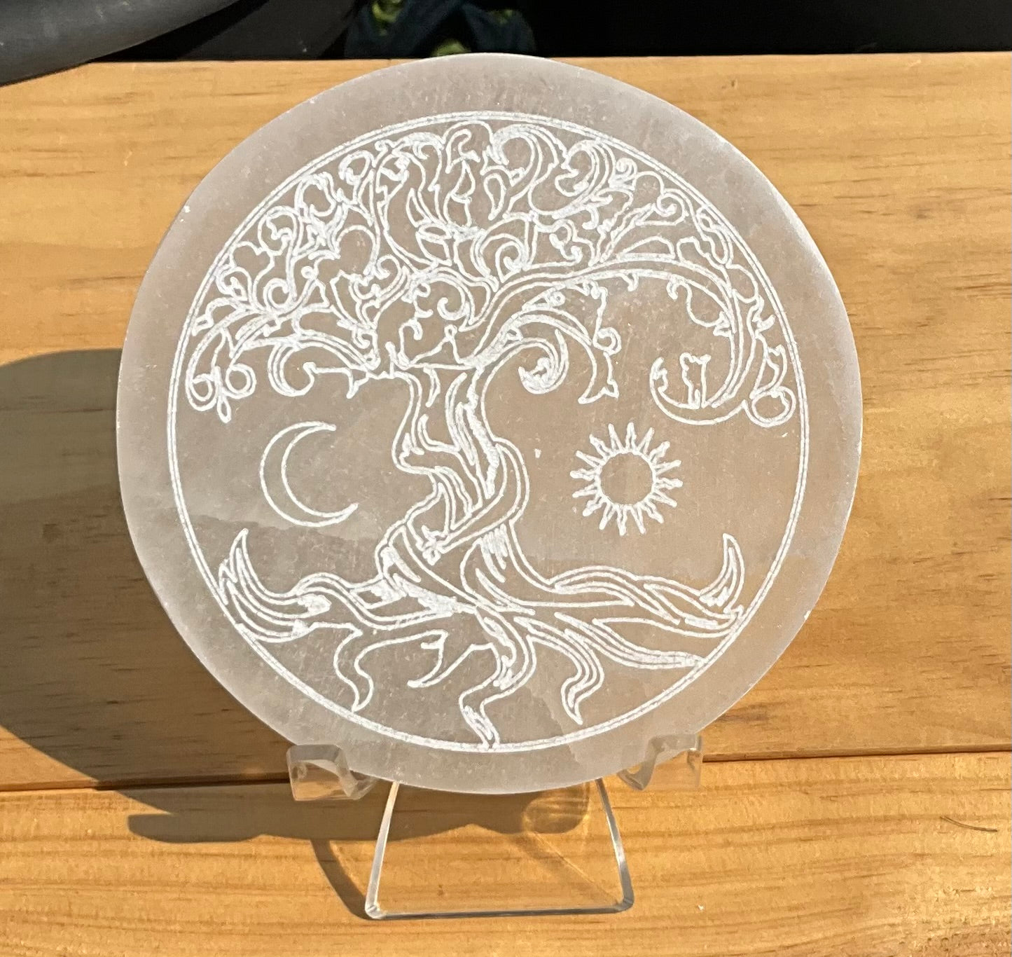 Selenite Plate with Etched Tree Of Life