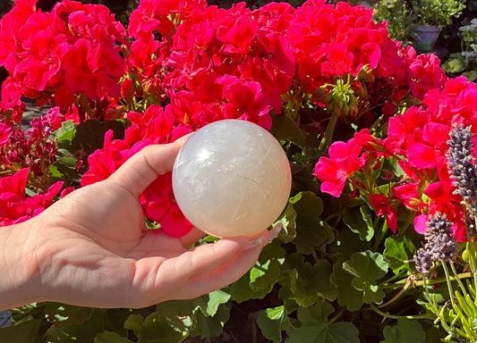White Calcite Sphere (with rainbow flashes)
