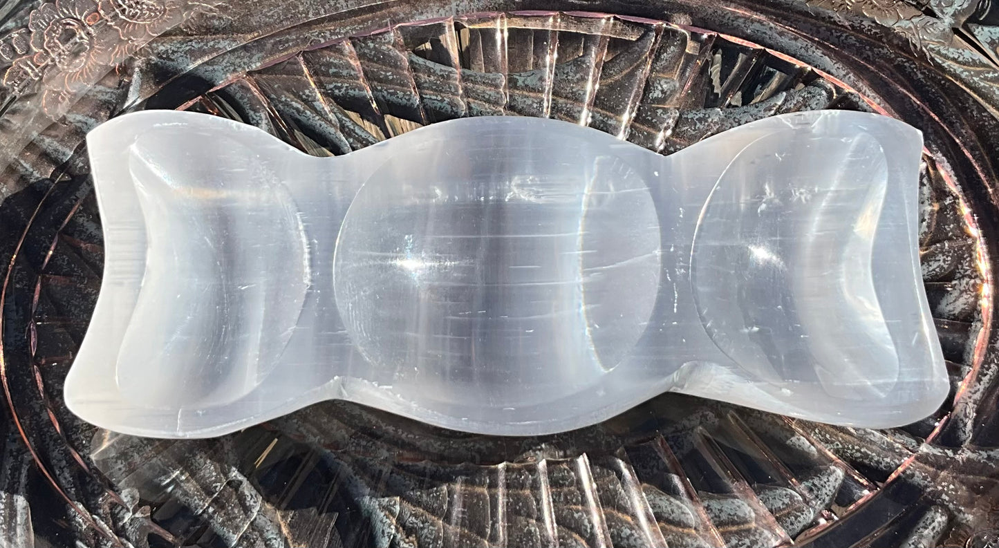 Selenite (Satin Spar) Triple Moon Bowl