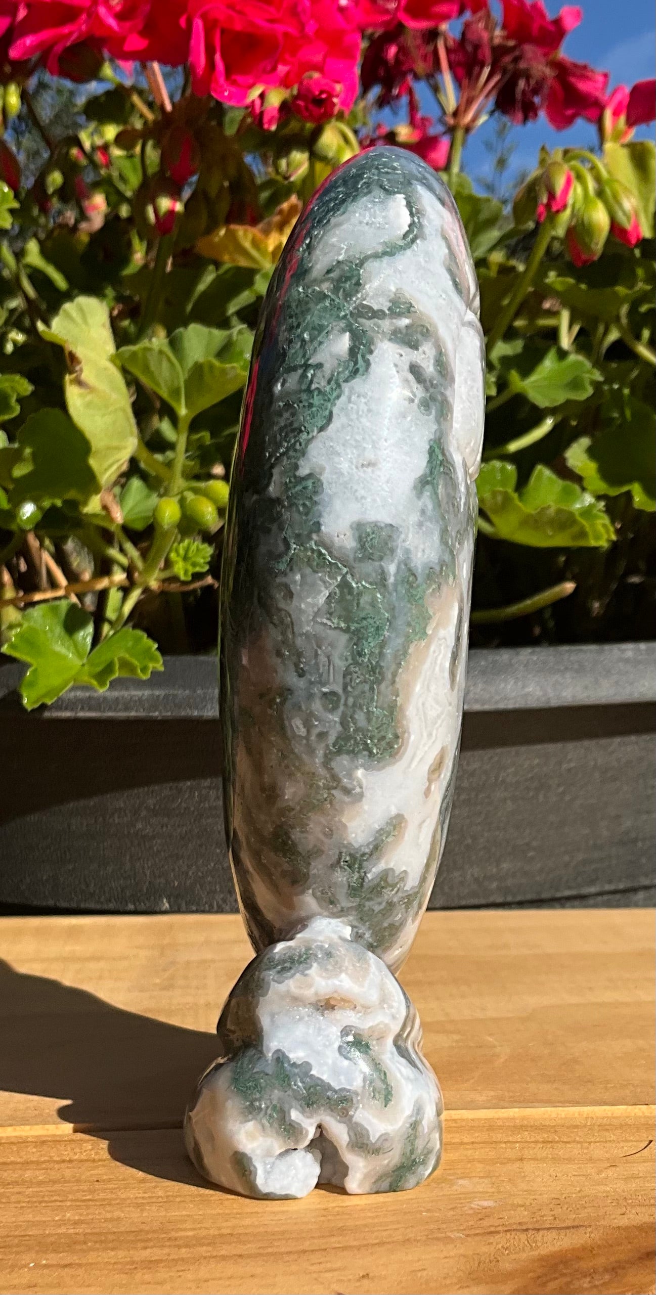 Moss Agate Moon Face Carving