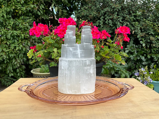 Double Tower Selenite Lamp