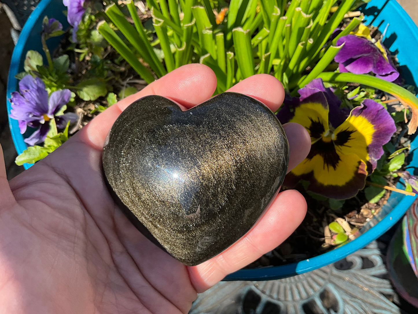 Golden Sheen Obsidian Heart Carvings - 3 Sizes